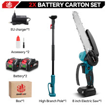 ONEVAN Tronçonneuse télescopique sans balais 5500W, guide 8 pouces, pour élagage et jardinage, avec 2 batteries