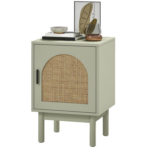 Rattan Bedside Table for Bedroom - Light Green 1