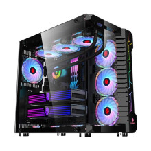 Gaming PC Computer Case RGB ATX Tempered Glass LED Panel Dual Chamber - Black