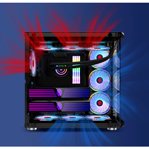 Gaming PC Computer Case RGB ATX Tempered Glass LED Panel Dual Chamber - Black 1