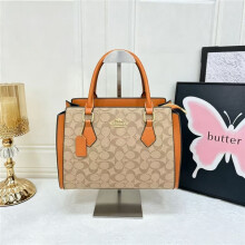 (Khaki) Vintage presbyopic color block handheld tote bag