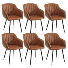 (Brown, Set of 6) PU Leather Dining Chairs with Armrests, Metal Legs - GOEURVANT