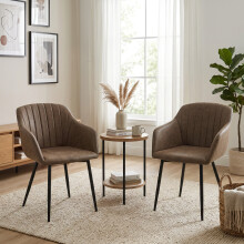(Dark Brown, Set of 2) GOEURVANT Dining Chairs with Armrests, Vintage PU Leather Accent Chair with Metal Legs