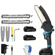 8inch Chainsaw Cordless Brushless Motor with 4.0Ah Battery, 2 Chains Portable Battery Chainsaw (With Two Batteries)