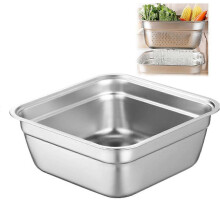 (32cm, Square basin series) Stainless Steel Square Drain Basket Strainer Kitchen Colander Vegetable Wash