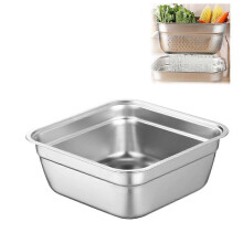(28cm, Square basin series) Stainless Steel Square Drain Basket Strainer Kitchen Colander Vegetable Wash