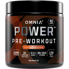 OMNIA Power Pre Workout Powder, Energy Drink Mix with Creatine Monohydrate, Beta Alanine, Caffeine and Citrulline, 40 Servings - Tropical Punch Surge
