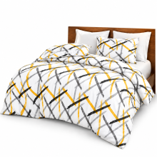 (Ochre Stripe, Super King) Reversible Duvet Quilt Cover Bedding Set With Pillow Cases Single Double King