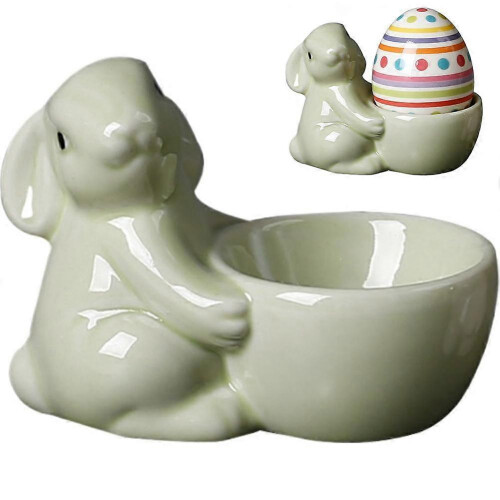 (1pcs, Green) Ceramic Rabbit Egg Cup Kitchen Gadget Dinnerware Easter Egg Stand  Q8R4 M0G6