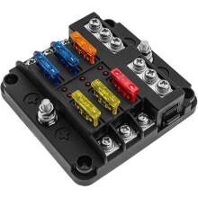 6 Way 12V 24V Fuse Box with 16 Fuses and LED Indicators, Blade Fuse Holder Block for Car Boat Marine Truck for Home and Daily Use -