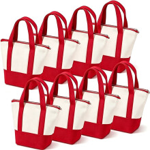 Canvas Tote Bags Bulk, Reusable Small Tote Bag with Top Zipper, DIY Party Favor Red