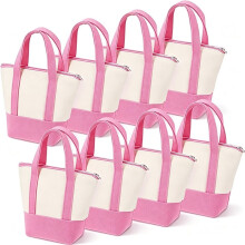 Canvas Tote Bags Bulk, Reusable Small Tote Bag with Top Zipper, DIY Party Favor