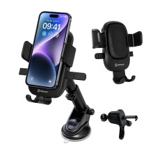 Car Phone Holder for Car Dashboard, Windscreen & Air Vent, 3-in-1 Strong Suction Mobile Phone Mount, 360 Rotatable Adjustable Car Phone Stand, Unive