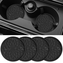STLIAN Car Coasters for Cup Holders [4 Pack] - 2.75In Silicone Auto Mug Mats - Universal Non-Slip Recessed Car Interior Accessories Black