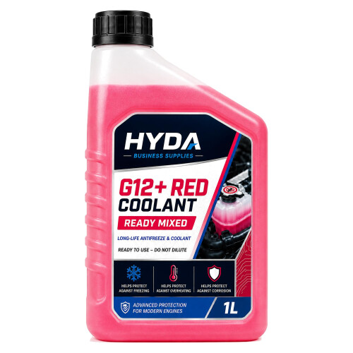 HYDA G12+ Coolant 1L Ready Mixed Antifreeze for Car Engine Radiator Systems