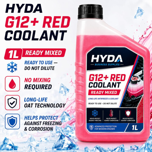 HYDA G12+ Coolant 1L Ready Mixed Antifreeze for Car Engine Radiator Systems 1