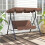 Three-Seat Garden Swing Chair, with Adjustable Canopy - Brown 4