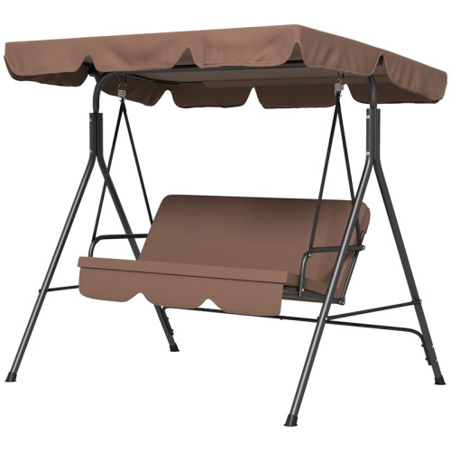 Three-Seat Garden Swing Chair, with Adjustable Canopy - Brown 1