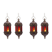 4 Peças Suporte de Lanterna Decorativa Marroquina Hexagonal Suspensa, Suporte de Vela de Chá Artesanal Suspenso