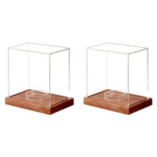 2X Hockey Puck Display Case, Acrylic Clear Holder with Wood Base, Hockey Display Stand