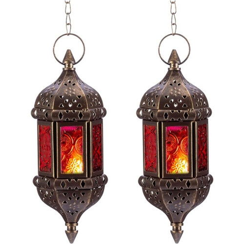4 Pcs Hanging Hexagon Decorative Moroccan Candle Lantern Holders, Handmade Hanging Tea Light Holder 1