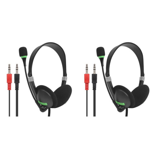 2X Cuffie Cablate da 3,5 mm con Microfono e Cancellazione del Rumore, Auricolari USB per Computer Portatile e PC