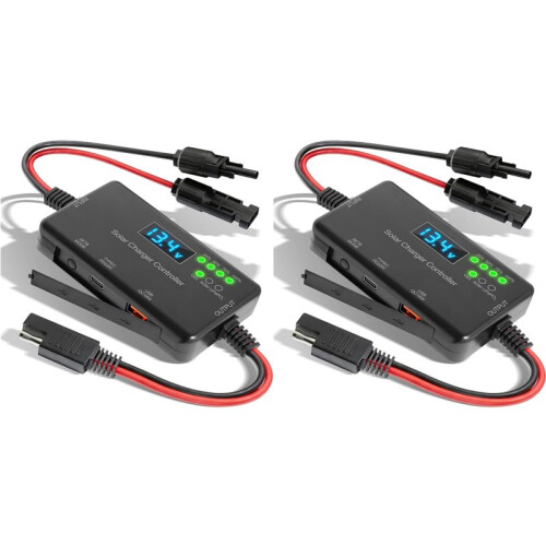 2X Solar Charge Controller 12V 20A, Solar Panel Charge Controller with Type-C and USB Output for Solar Panel and Gel