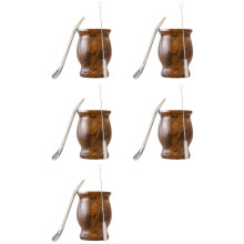 5X Yerba Mate Set Includes Double Walled 18/8 Stainless Mate Tea Cup,One Mate (Straw),A Cleaning Brush (Wood,230ML)