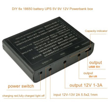 5X USB for 12V Output 6x 18650 Batteries UPS DIY Box for Cellphone WiFi Router LED Light Security Cam