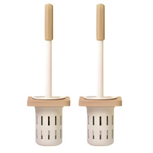 2X Bathroom Self Adhesive Toilet Brush Wall Type Household Toilet Rack Brush Non Perforated Toilet Wooden Handle Brush