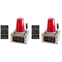 2X Wooden Mark Your Cup and Drink Cup Holder-Cup with Interchangeable Signs Coffee Cup Holder with Slot