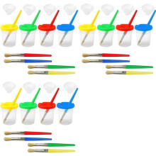 12 Pcs Spill Proof Paint Cups and 4 Color Hog Bristle Paint Brushes with Handles for Kids