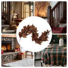 2X Guirlande de Feuilles de Magnolia D'Automne, 1,8 M, Couronne Artificielle de Noël, Guirlande de Feuilles de Magnolia et de Pommes de Pin
