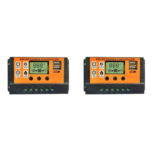 2X 100A Solar Charge Controller with Adjustable LCD & USB Port for 12V/24V Systems