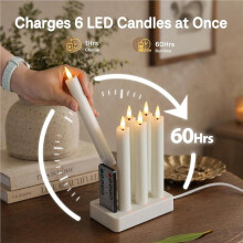 Velas LED Taper Recargables con Temporizador Remoto, Set de Cera de 12 con Estación de Carga, Luz Cálida Parpadeante con Mecha 3D