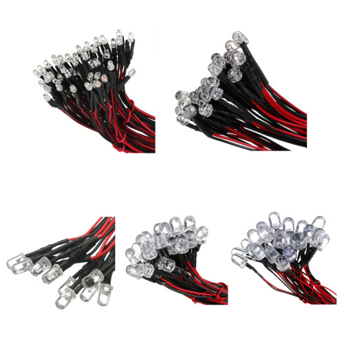 10 Pz 12V 20Cm Led Pre Cablato 3Mm Rosso