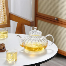 4X Glass Pot Striped Pumpkin Shape Flower Teapot Glass Teapot with Infuser Tea Leaf Flower TeaCup