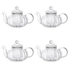 4X Glass Pot Striped Pumpkin Shape Flower Teapot Glass Teapot with Infuser Tea Leaf Flower TeaCup
