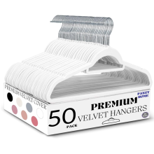 (White) 50 Non Slip Flocked Velvet Hangers