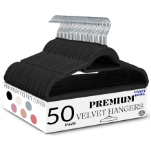 (50 Pack Black) 50 Non Slip Flocked Velvet Hangers
