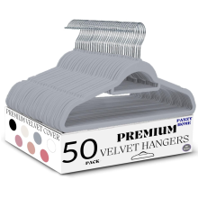 (50 Pack Grey) 50 Non Slip Flocked Velvet Hangers
