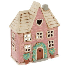 Village Pottery Large Pink Panelled House Tea Light Candle Holder
