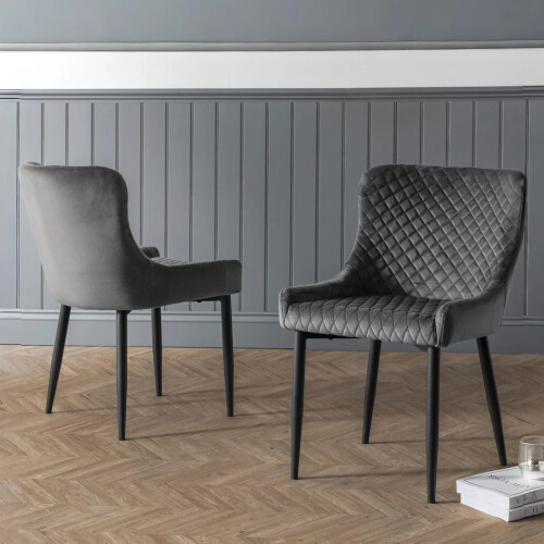 Set Of 2 Luxe Velvet Dining Chairs - Grey 1