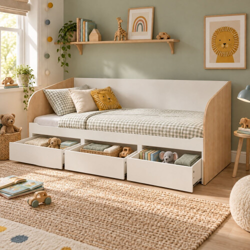 Noa and Nani Jasmine Day Bed with Pull-Out Storage Drawers in White