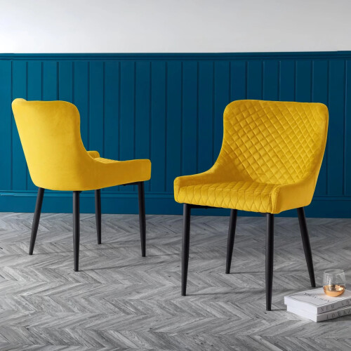 Set Of 2 Luxe Velvet Dining Chairs - Mustard 1
