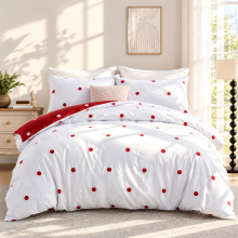 (Red & White Dotted, Double) Reversible Duvet Quilt Cover Bedding Set With Pillow Cases Single Double King