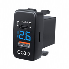 Cargador de coche USB dual de 12-24 V, toma tipo C PD QC3.0, voltímet
