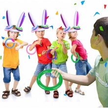 Set van 3 opblaasbare paashaasjes ringwerpspelletjes met paashaasoren, opblaasbaar speelgoed, geschikt als cadeau voor kinderen, gezinnen, schoolfees