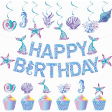 Décorations pour une fête d'anniversaire sur le thème des sirènes, banderoles « Joyeux anniversaire