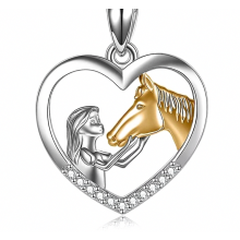 Collier avec pendentif cœur tendance fille et cheval, pendentif bicolore, cadeau de Noël NICEGOU_Su